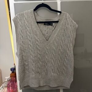Polo Ralph Lauren Light Gray Cable Knit V-Neck Sweater Vest